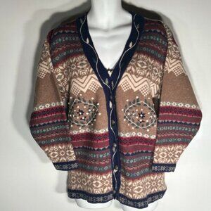 MATI SZ M Vintage Shetland Wool Cardigan Cottage Grandma Fair Isle Heritage Warm